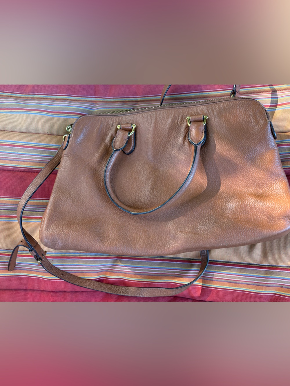 Polo Ralph Lauren Brown Leather Shoulder Bag with Gold Hardware - Picture 2 of 6